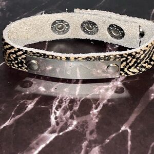 Plunder Black and Cream Leather Bracelet with Silver Plate